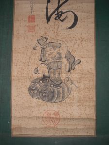 大黒様の掛け軸のシミ抜き　【斑点状のシミのシミ抜き】