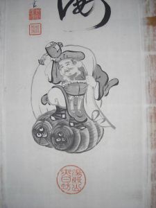大黒様の掛け軸のシミ抜き　【斑点状のシミのシミ抜き】