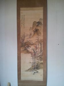 掛け軸修復、シミ抜き
